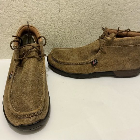 Justin Mens Driver Mocs Size 10.5 M Brown Leather Casual Lace Up Boots - Picture 4 of 9